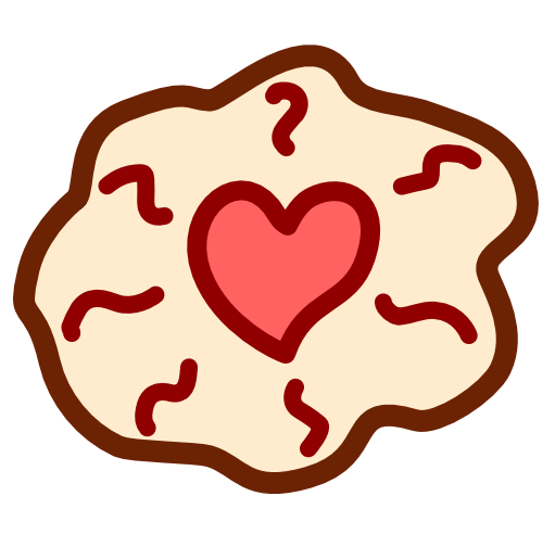 a red heart sits in the center of an off white cloud shape with a brown outline. Inside the cloud shape, radiating around the heart, are wavy red lines.